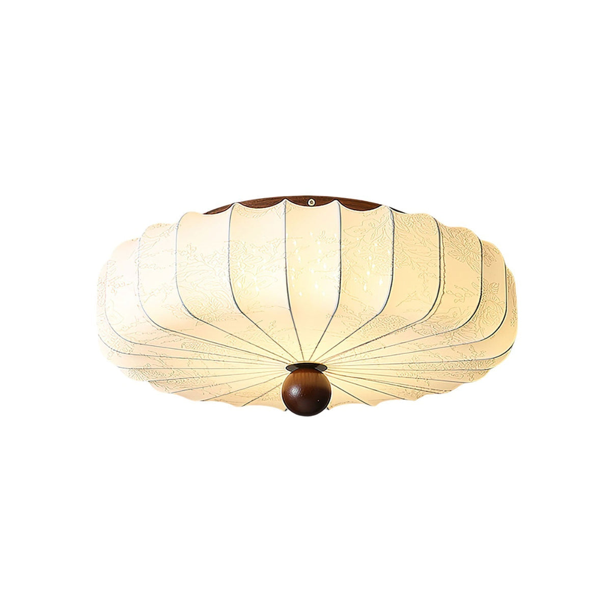 Lotus plafondlamp van walnootkleur en beige stof