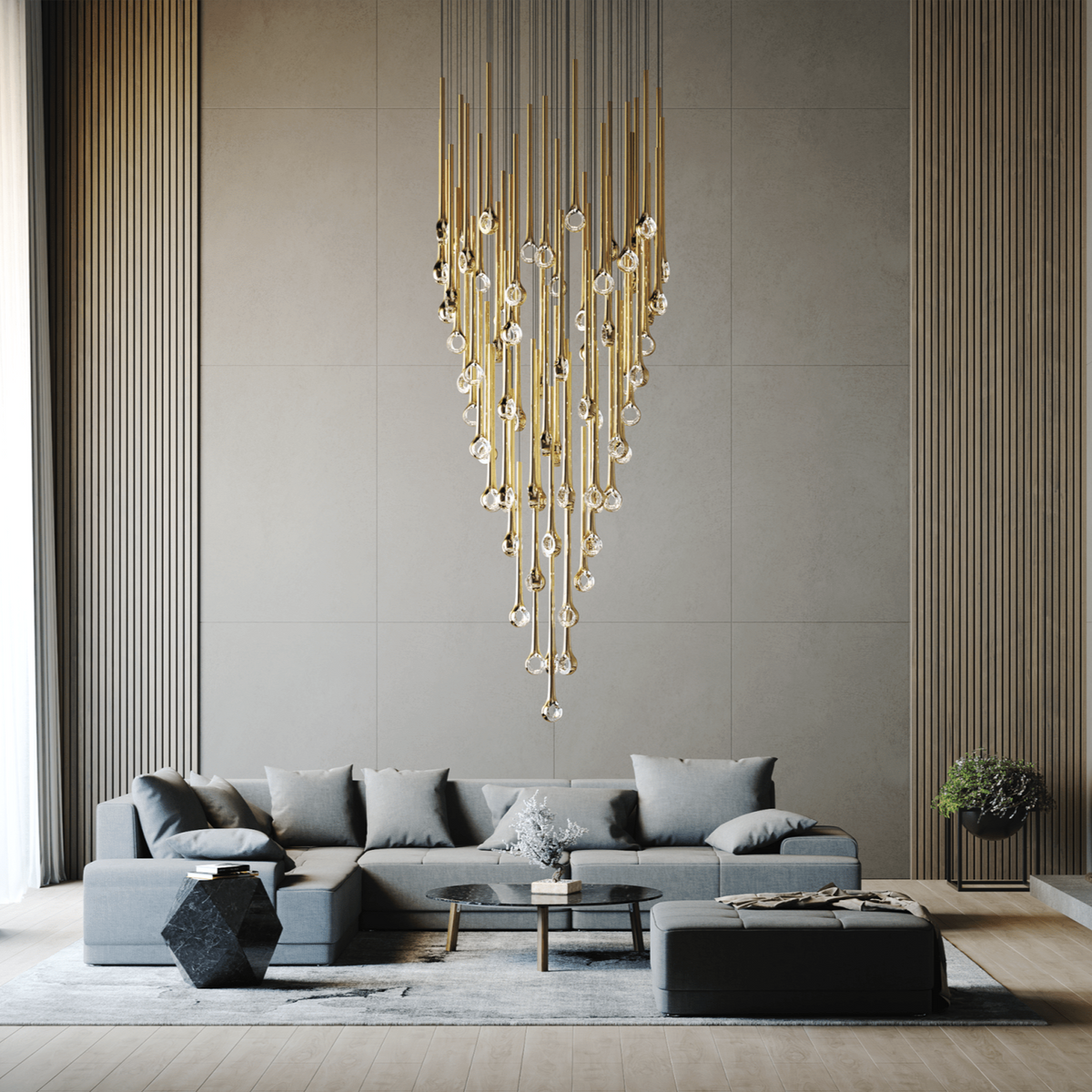 Cicarir kroonluchter met goudkleurige afwerking in glas