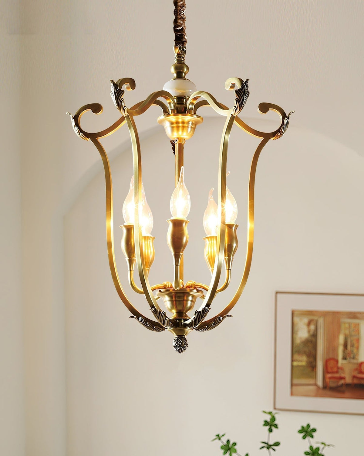 Niroxa kroonluchter met lantern frame goudkleurig