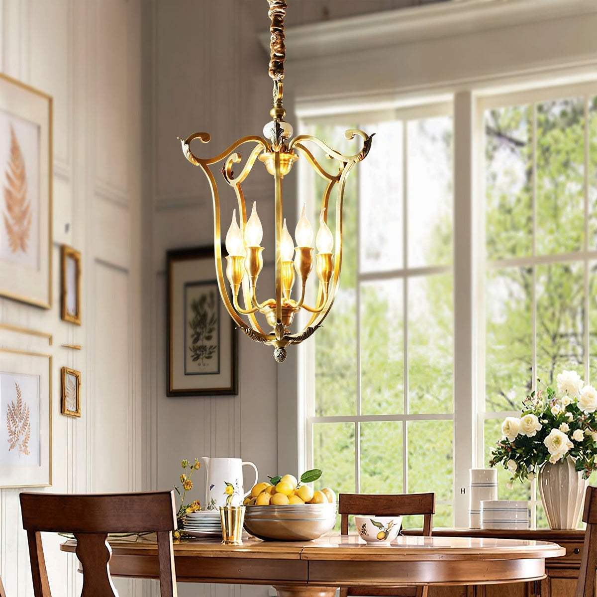 Niroxa kroonluchter met lantern frame goudkleurig
