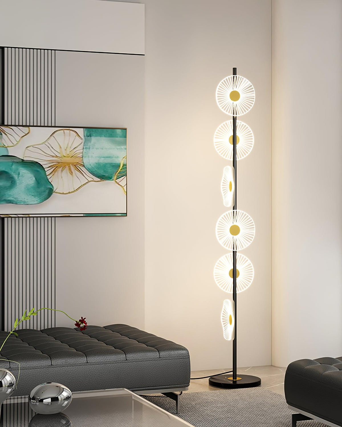 Petaira vloerlamp van marmer in goudkleurige afwerking