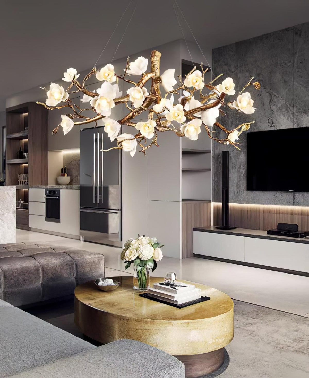 Tominex Postmodern luxe Flower Bloom Branch messing keramische Kroonluchter