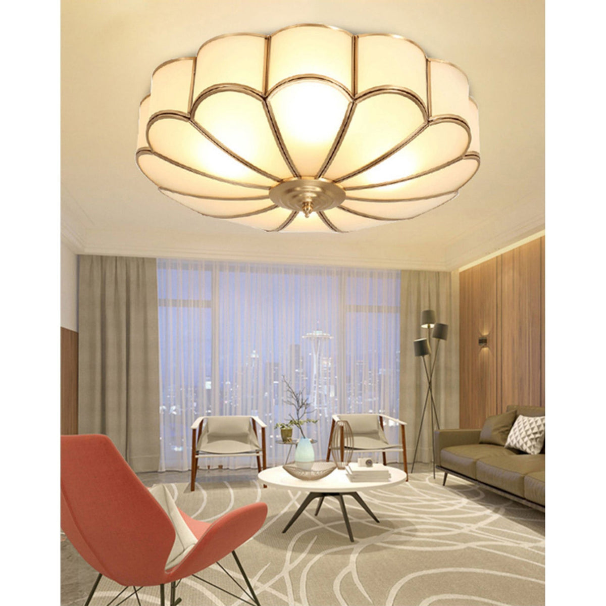 Eiroria Bloemvormige plafondlamp van messing met glas