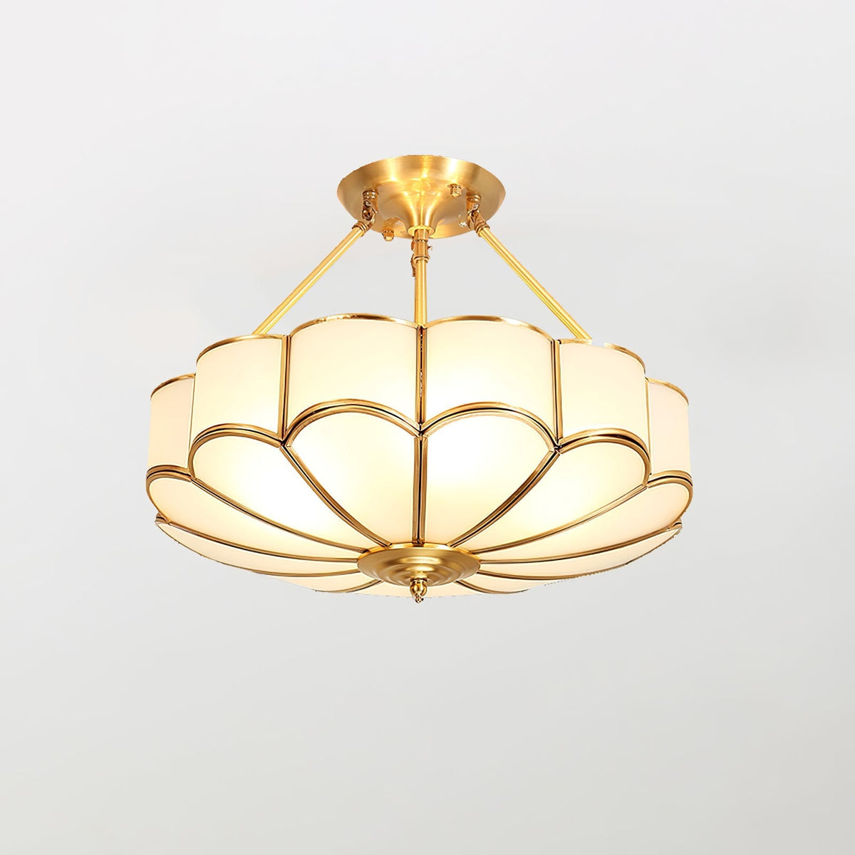 Levenor plafondlamp van matglas met bloemblaadjes en messing afwerking