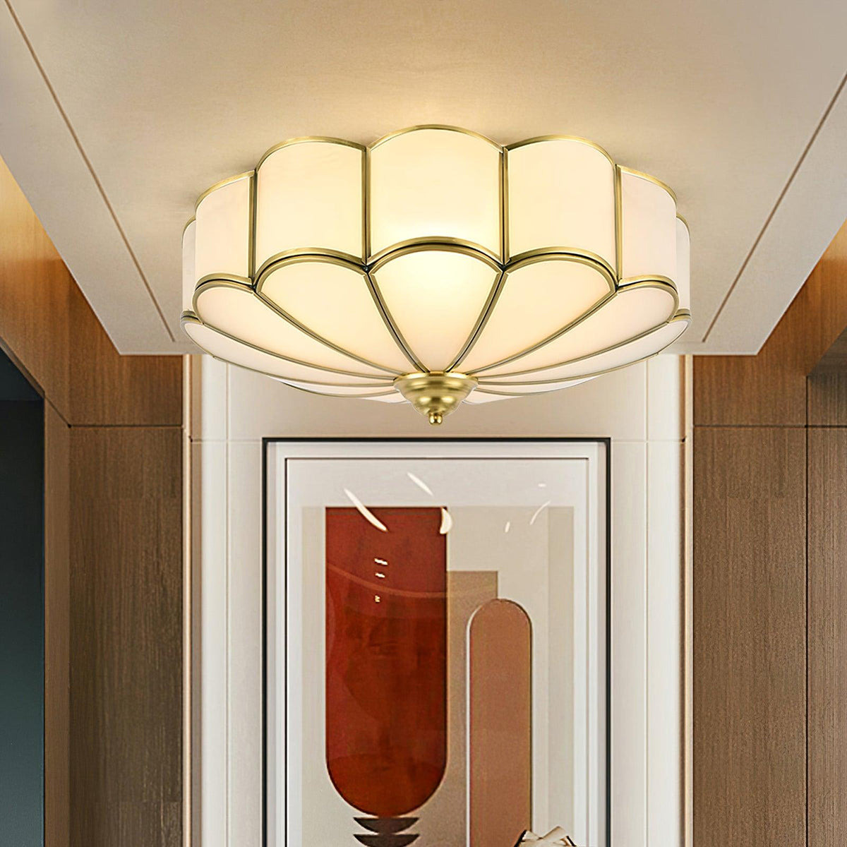 Velenena plafondlamp bloemvormig glas messing