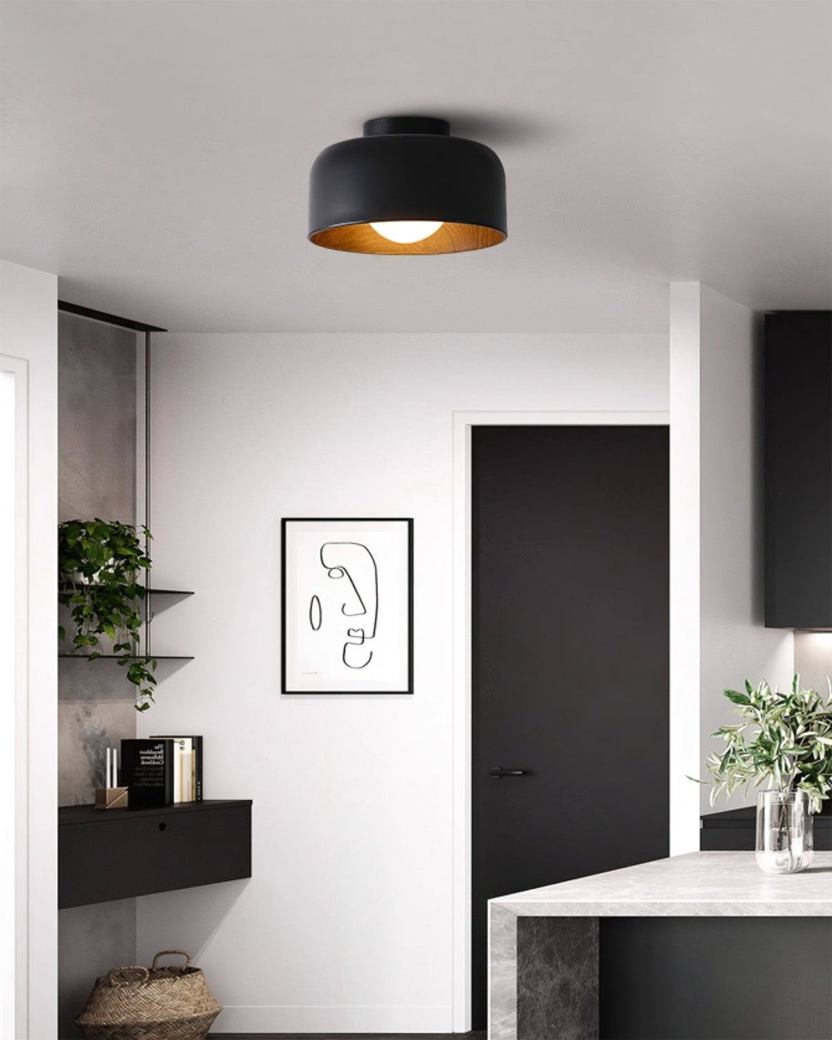 Vanden plafondlamp met walnootkleurige afwerking