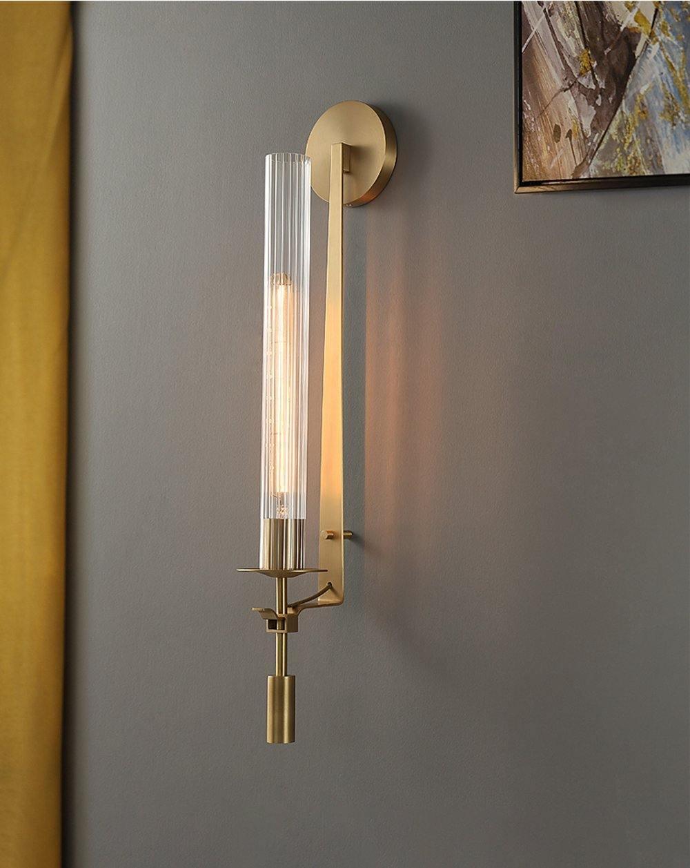 Veloora wandlamp messing Minimalistisch Geribbelde glas
