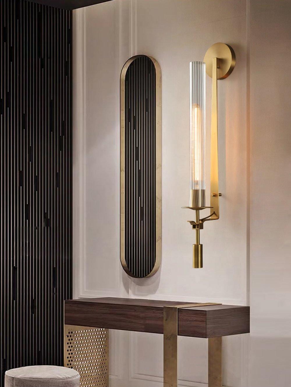 Veloora wandlamp messing Minimalistisch Geribbelde glas