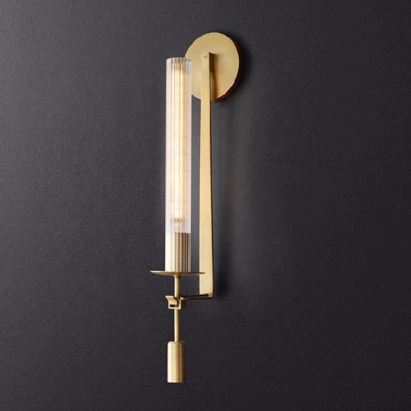 Veloora wandlamp messing Minimalistisch Geribbelde glas