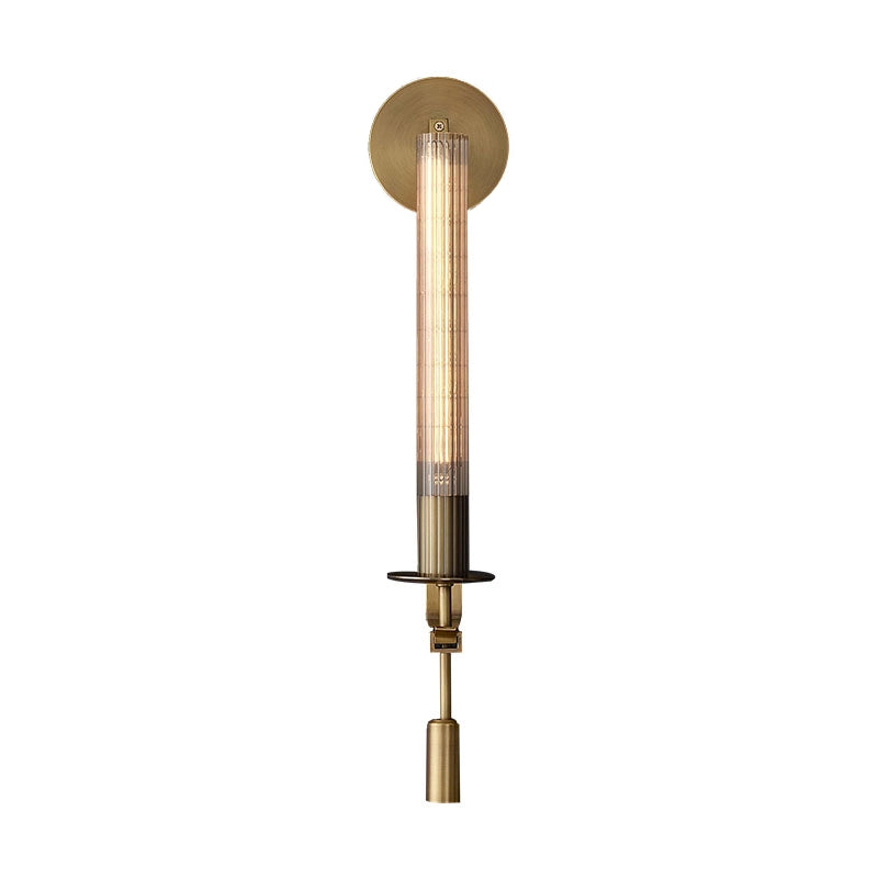 Veloora wandlamp messing Minimalistisch Geribbelde glas