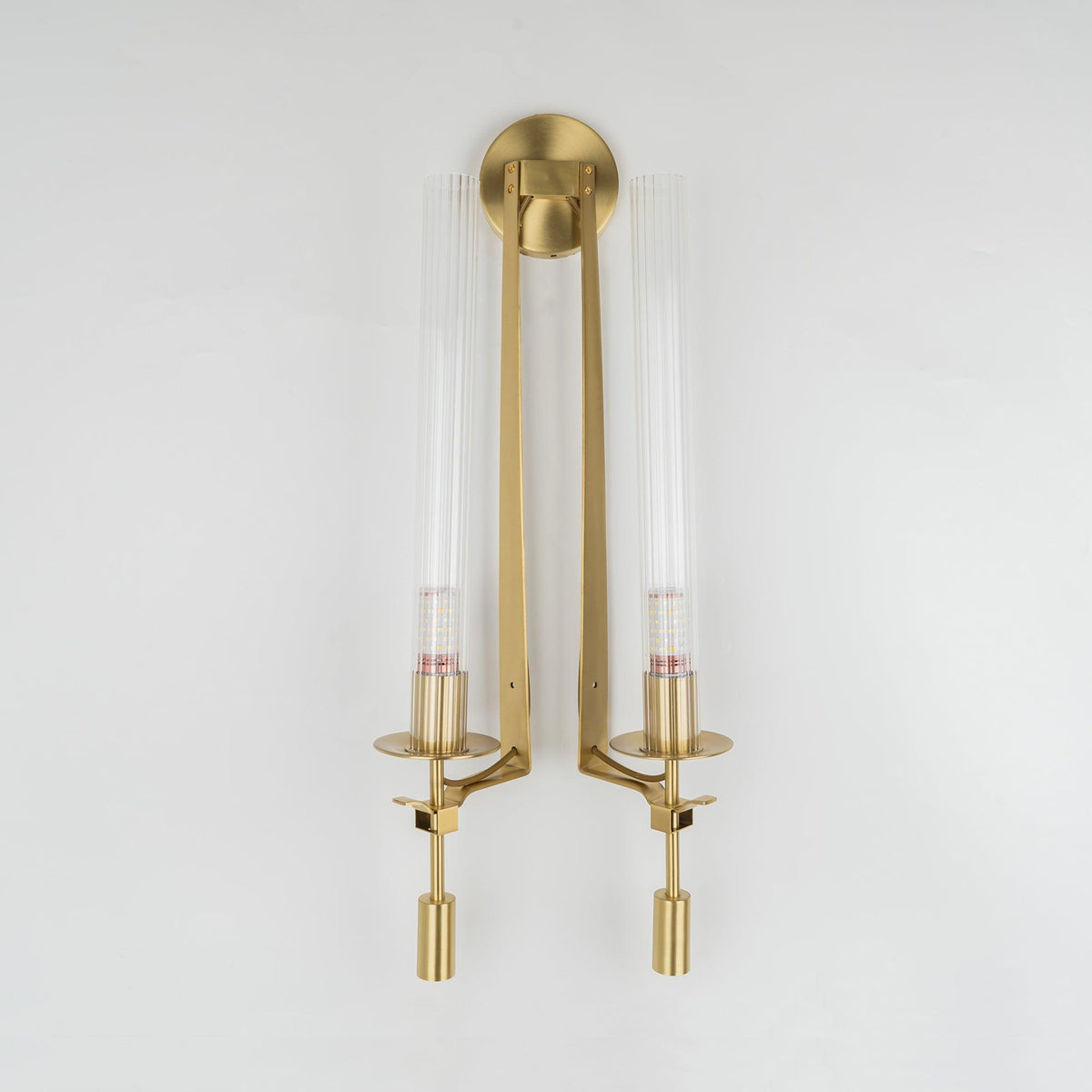 Veloora wandlamp messing Minimalistisch Geribbelde glas