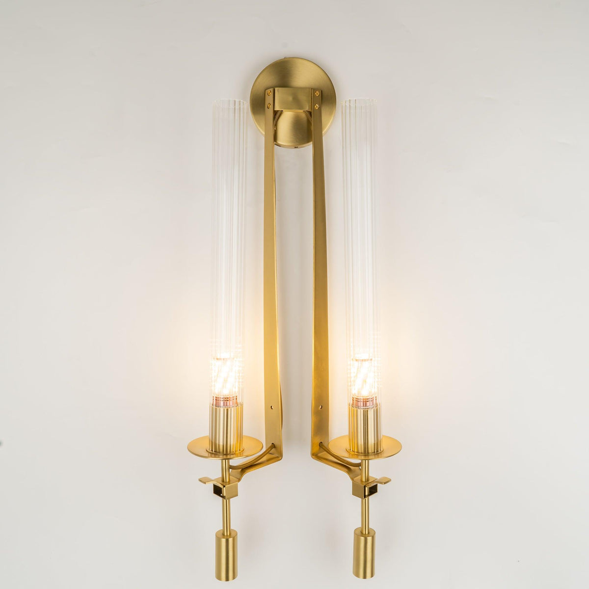 Veloora wandlamp messing Minimalistisch Geribbelde glas