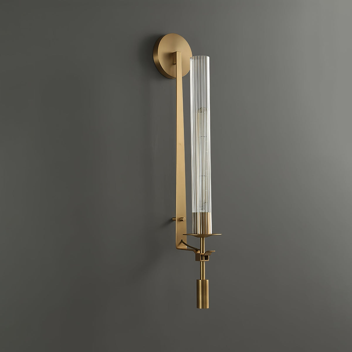 Veloora wandlamp messing Minimalistisch Geribbelde glas