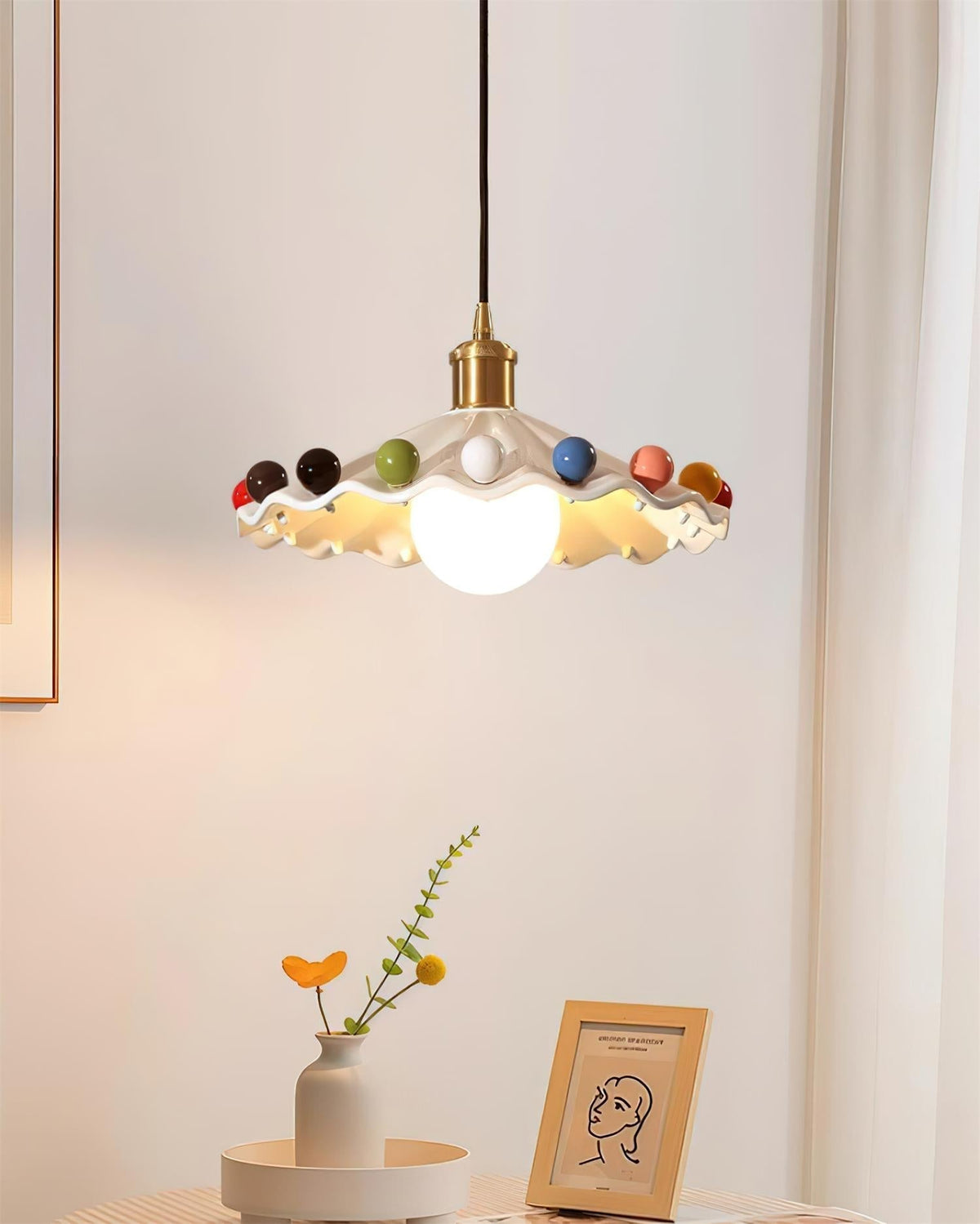 Solvira hanglamp met golfvormige keramische kap