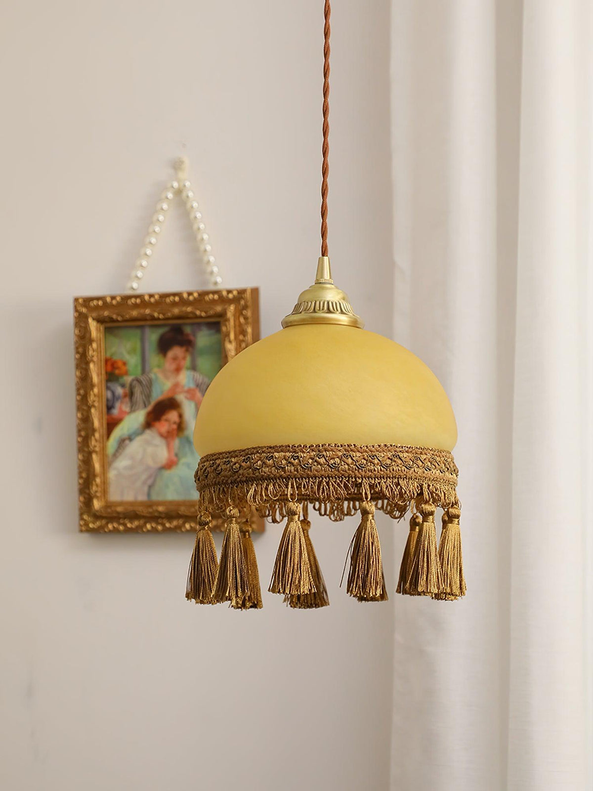 Sycaran hanglamp met franjes in messing en glas