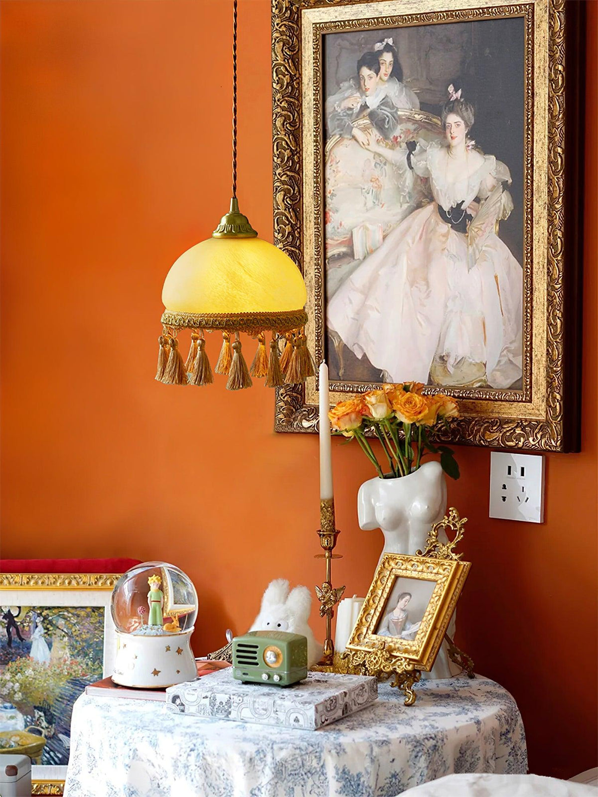 Sycaran hanglamp met franjes in messing en glas