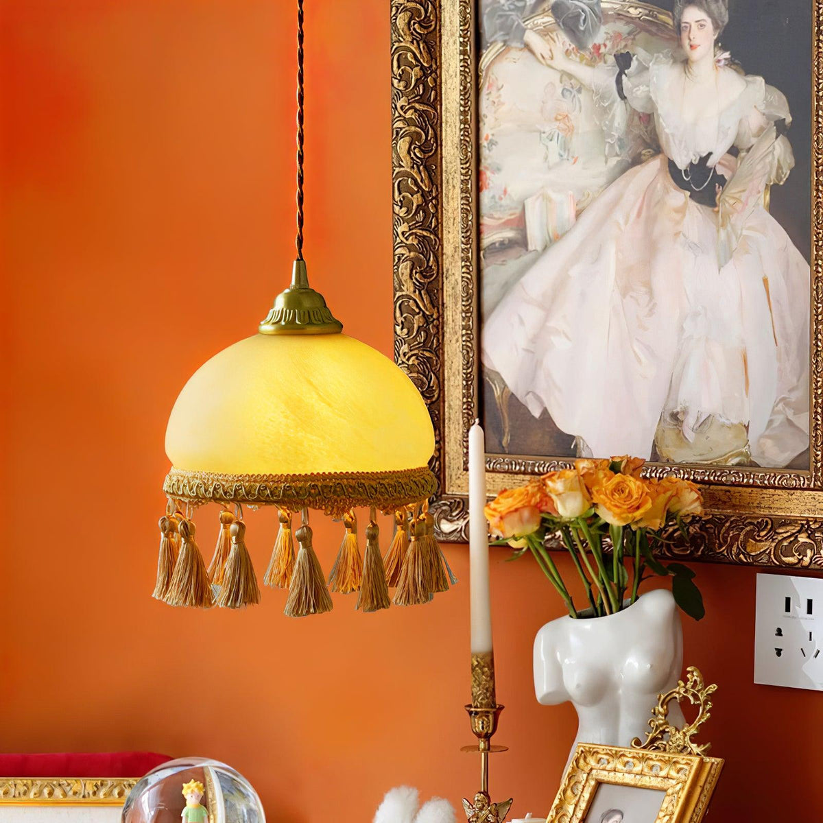 Sycaran hanglamp met franjes in messing en glas
