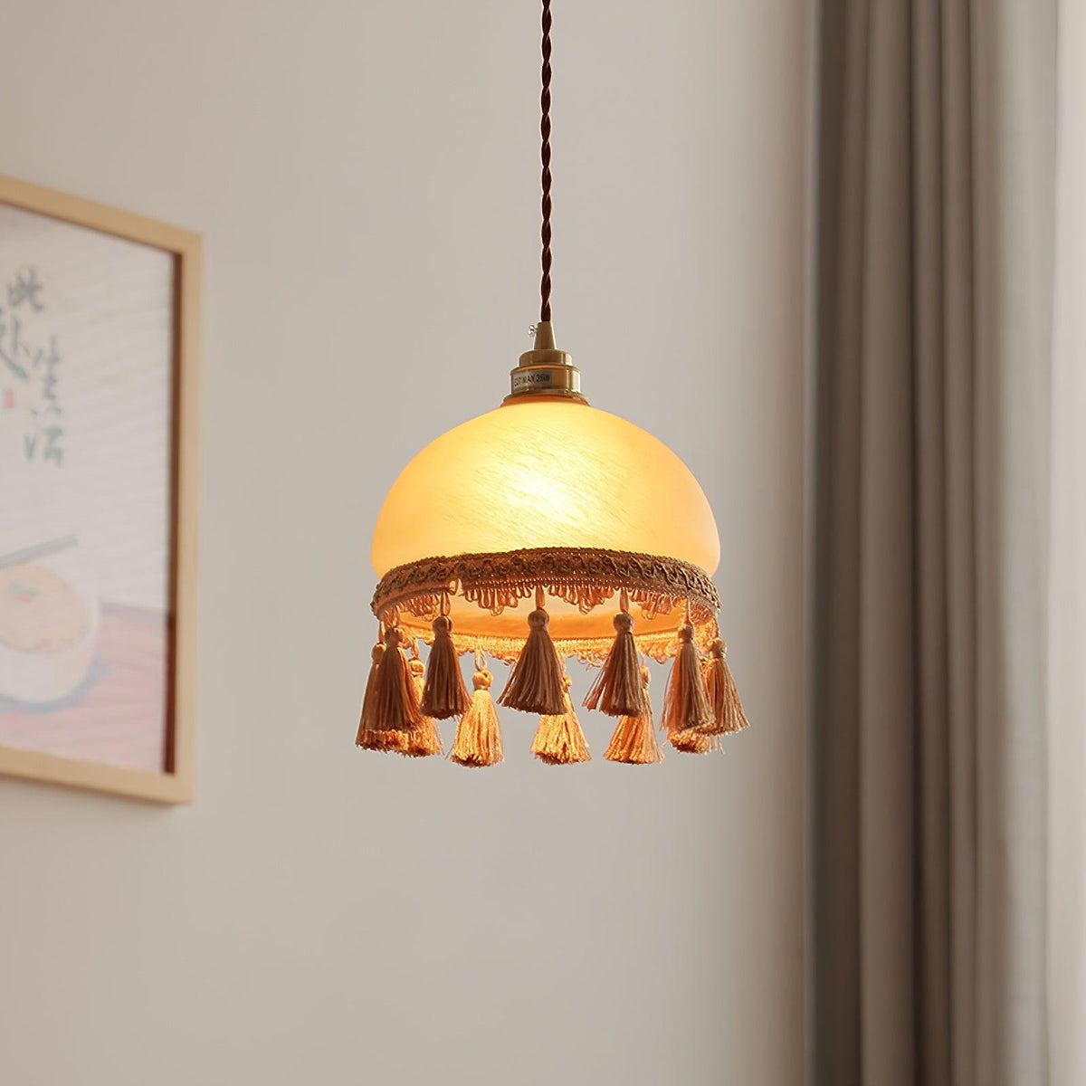 Sycaran hanglamp met franjes in messing en glas