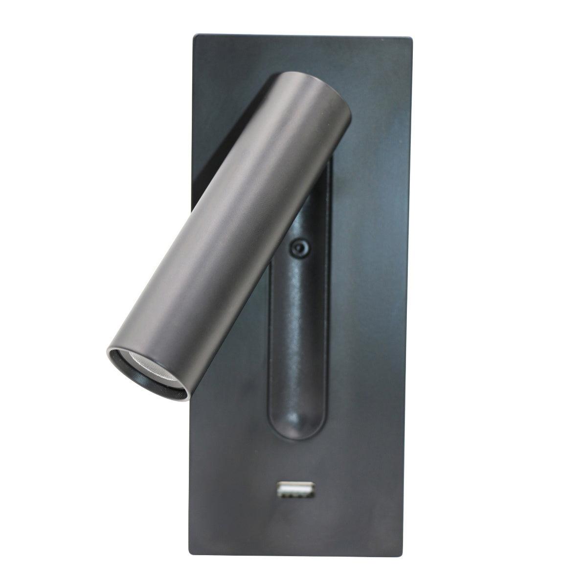 Sothis moderne minimalistische wandlamp in zwart met USB-aansluiting