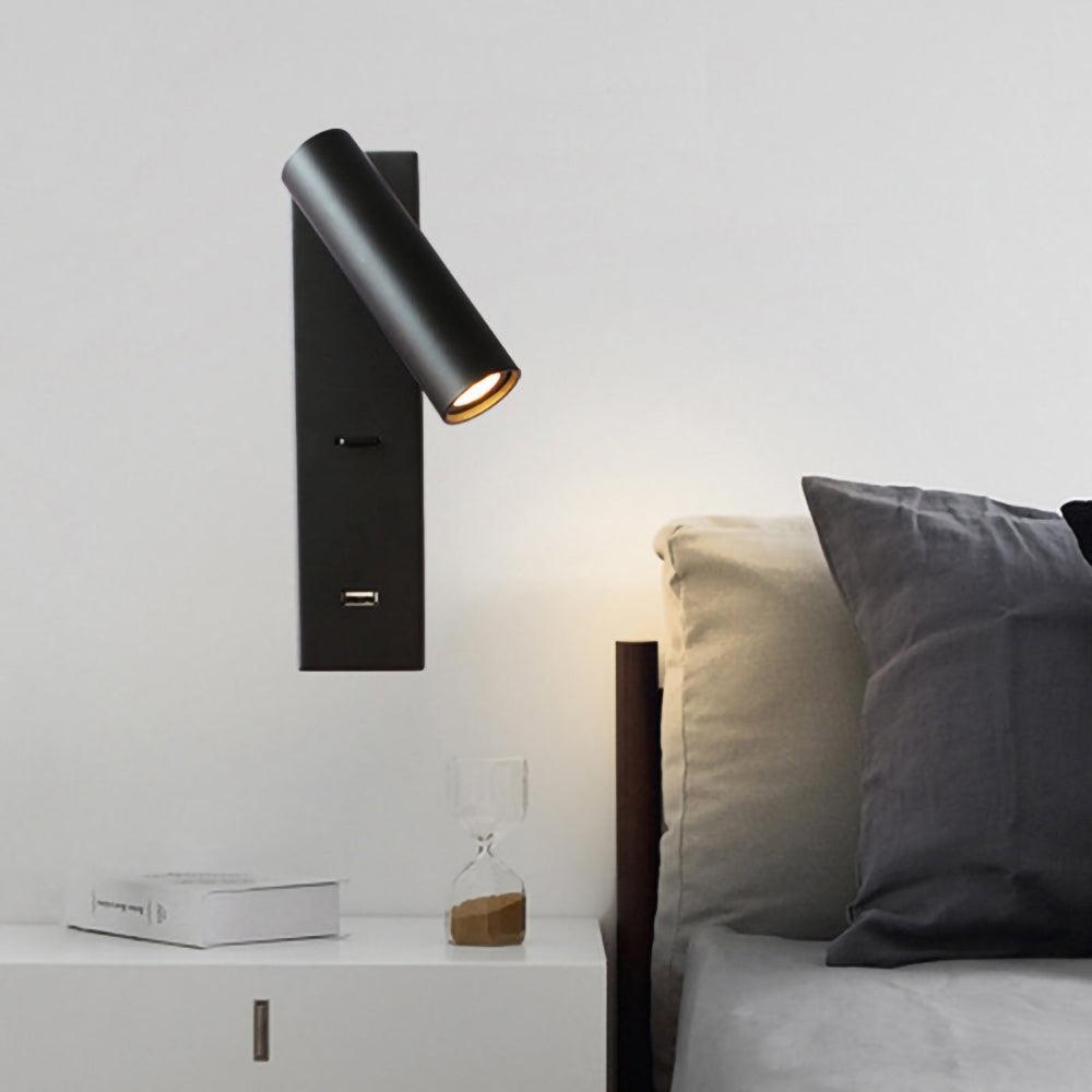 Sothis moderne minimalistische wandlamp in zwart met USB-aansluiting