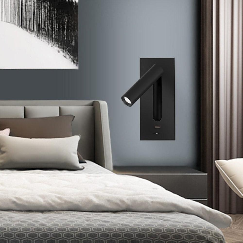 Sothis moderne minimalistische wandlamp in zwart met USB-aansluiting
