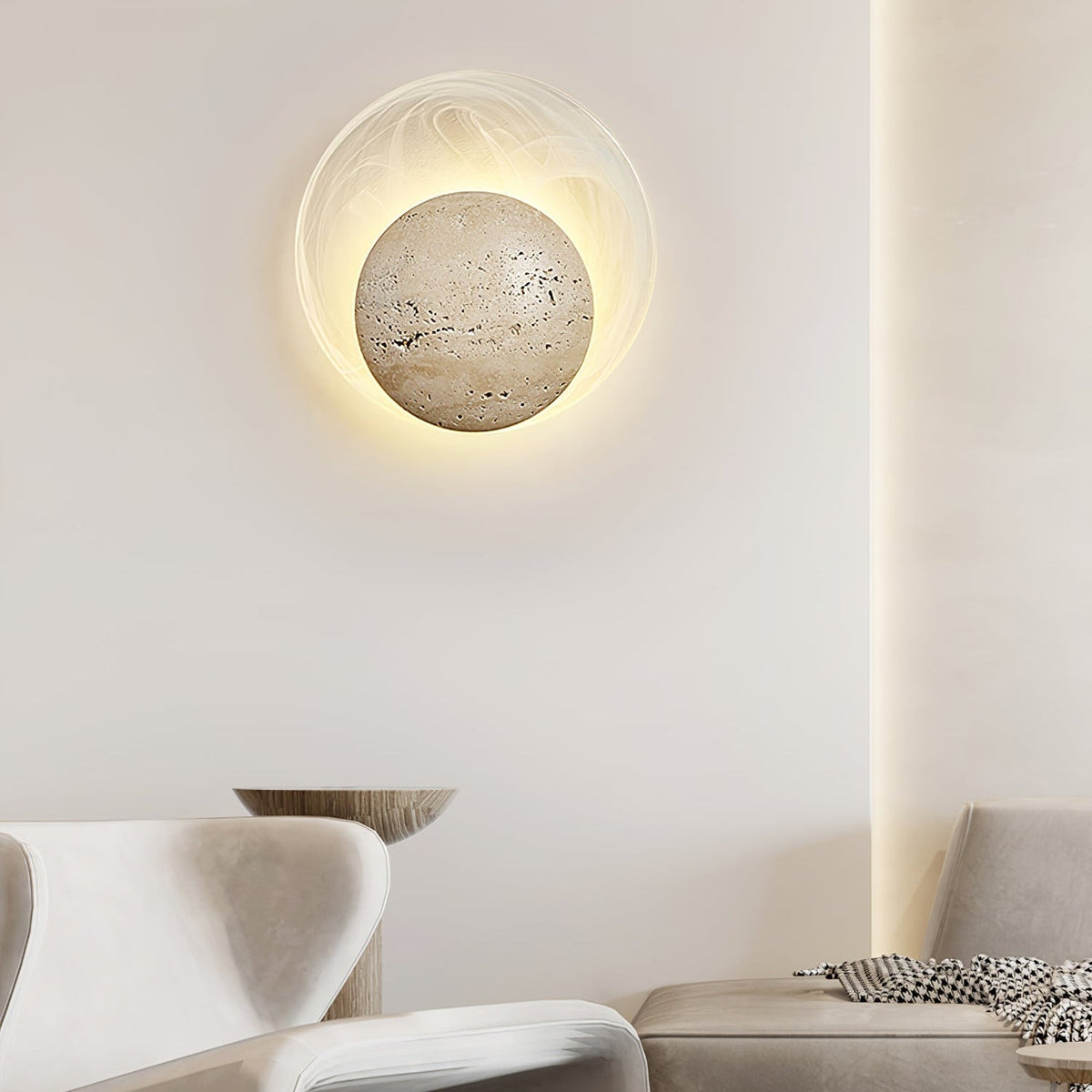 Serinette Orin Geel travertin wandlamp