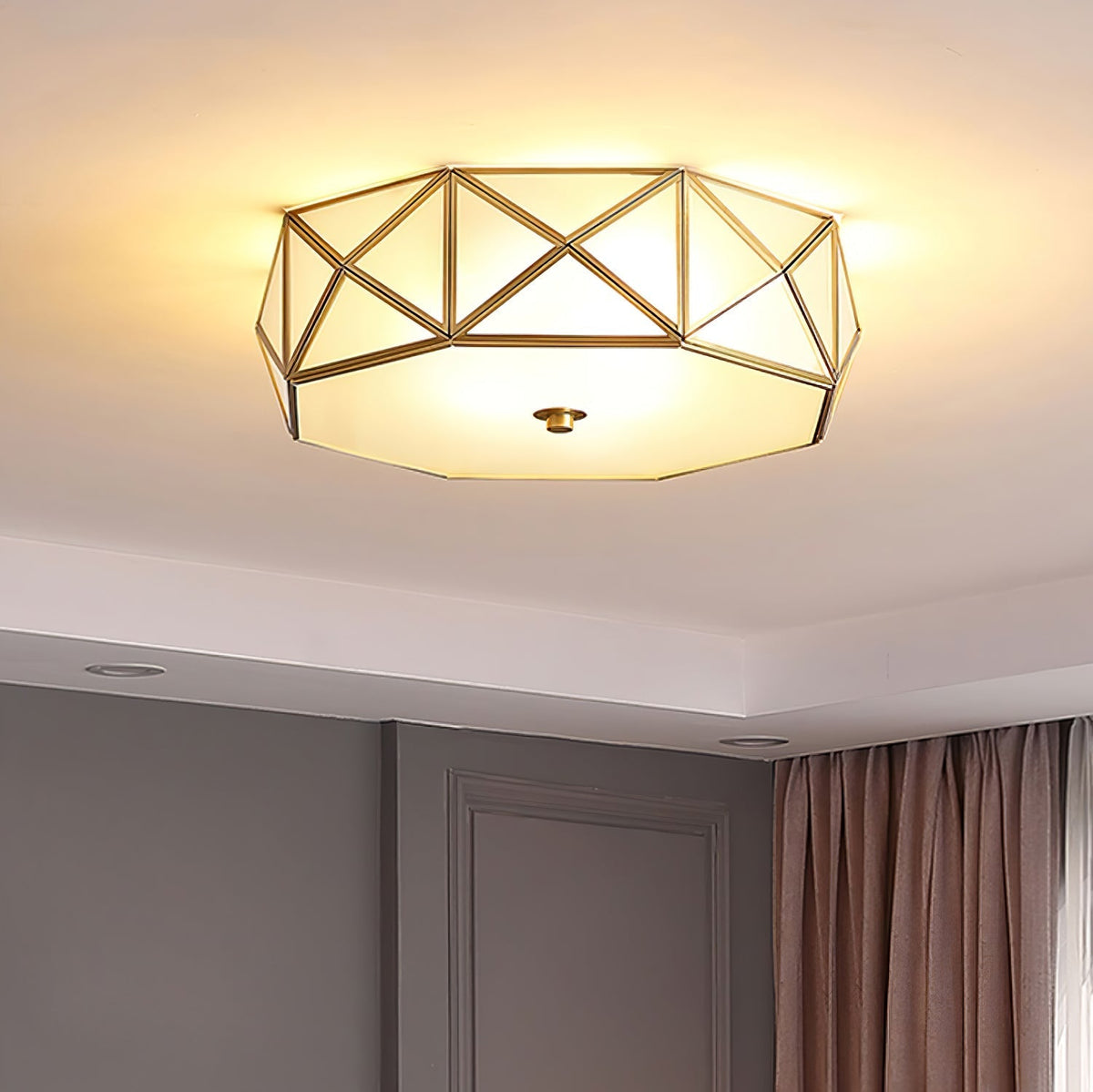 Celivise Geometrische messing glas vlakke plafondlamp