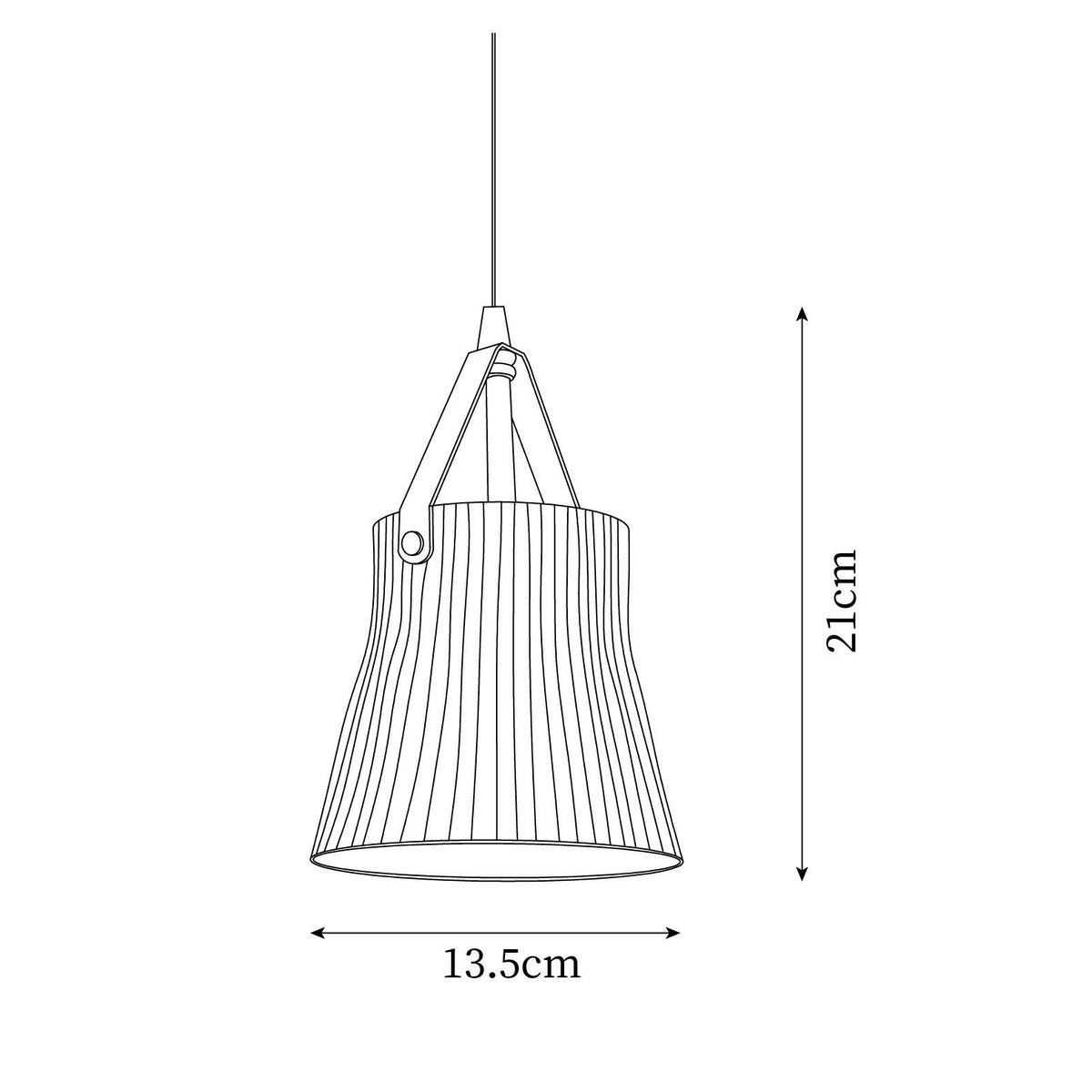 Moderne hanglamp met keramische geribbelde kap, messing en leerband