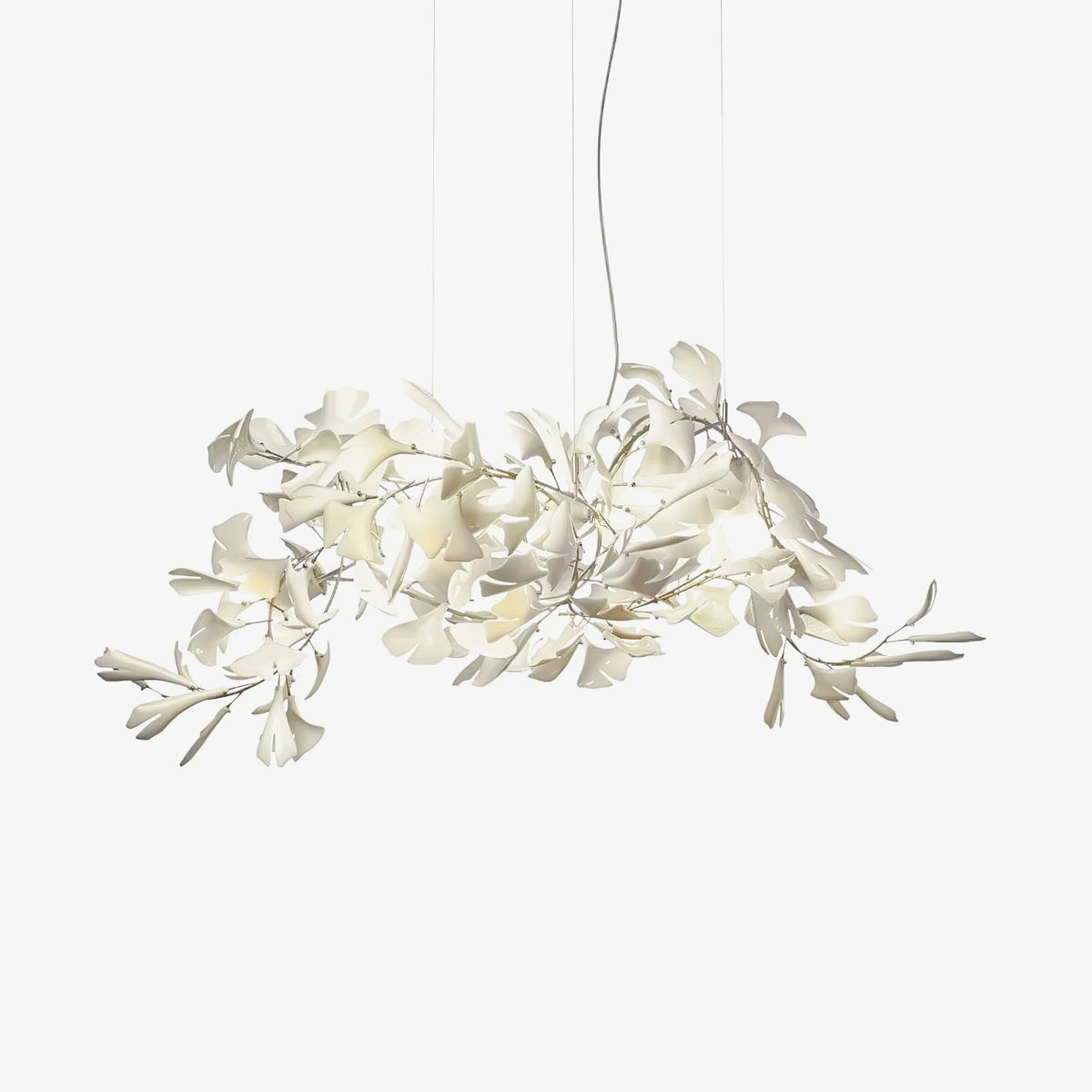 Ayla Kroonluchter Gingko Blad Keramiek Goudlichaam+Witbladeren met bloemblaadjes