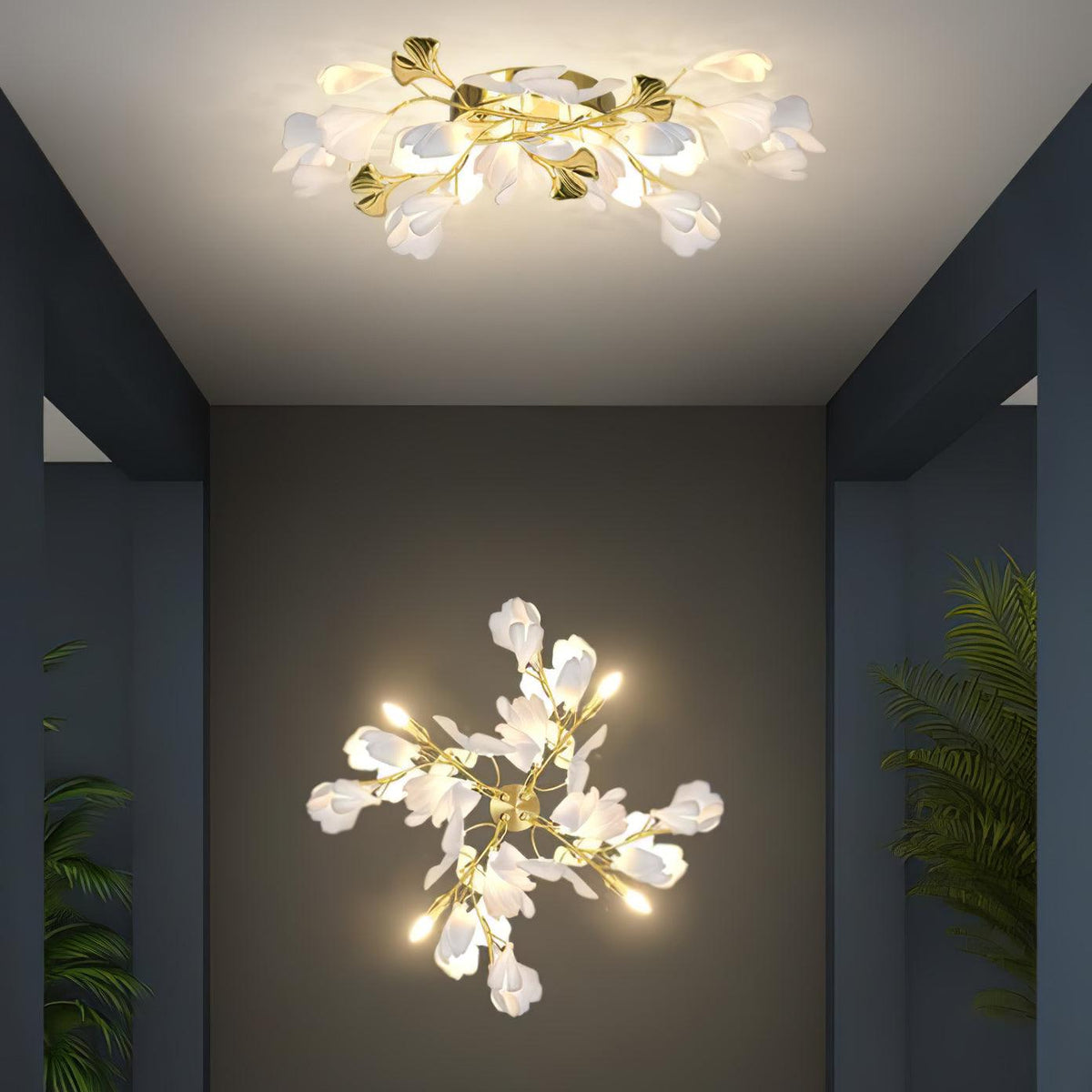 Solivaya wandlamp Gingko Flowers messing