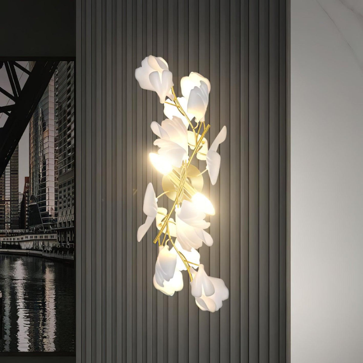 Solivaya wandlamp Gingko Flowers messing
