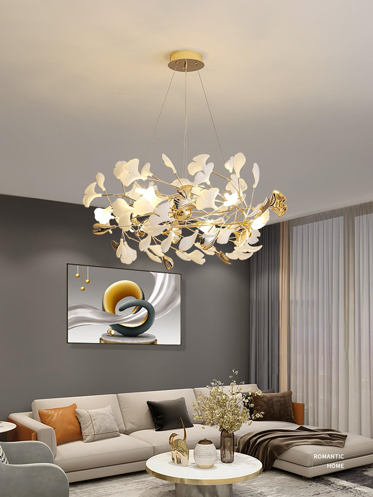Quiven Kroonluchter Gingko Blad Keramiek Goud Elegant