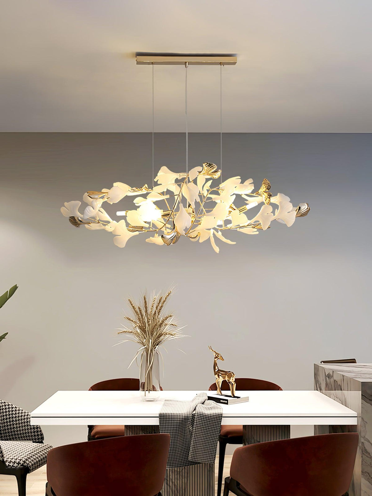 Quiven Kroonluchter Gingko Blad Keramiek Goud Elegant