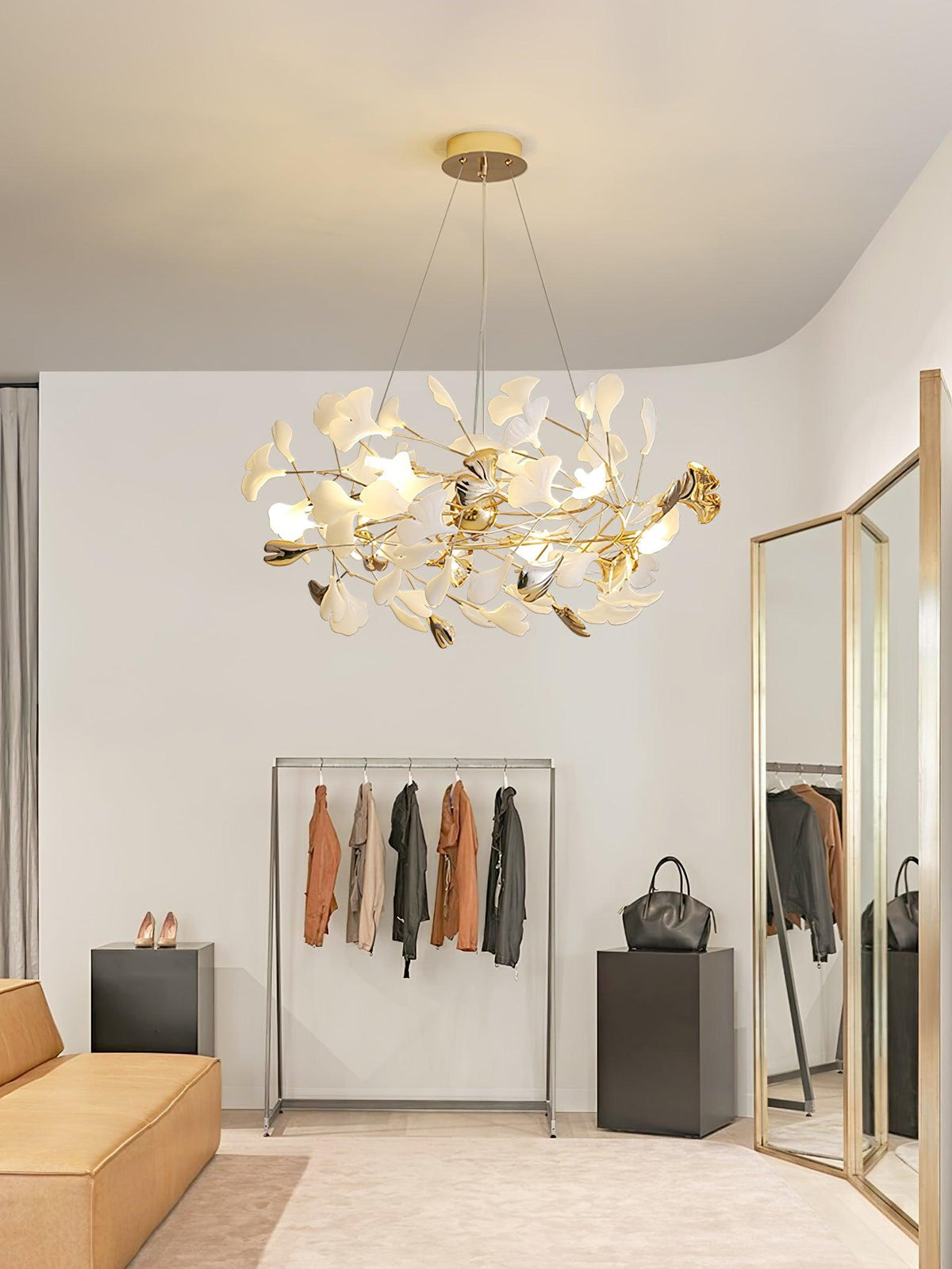 Quiven Kroonluchter Gingko Blad Keramiek Goud Elegant