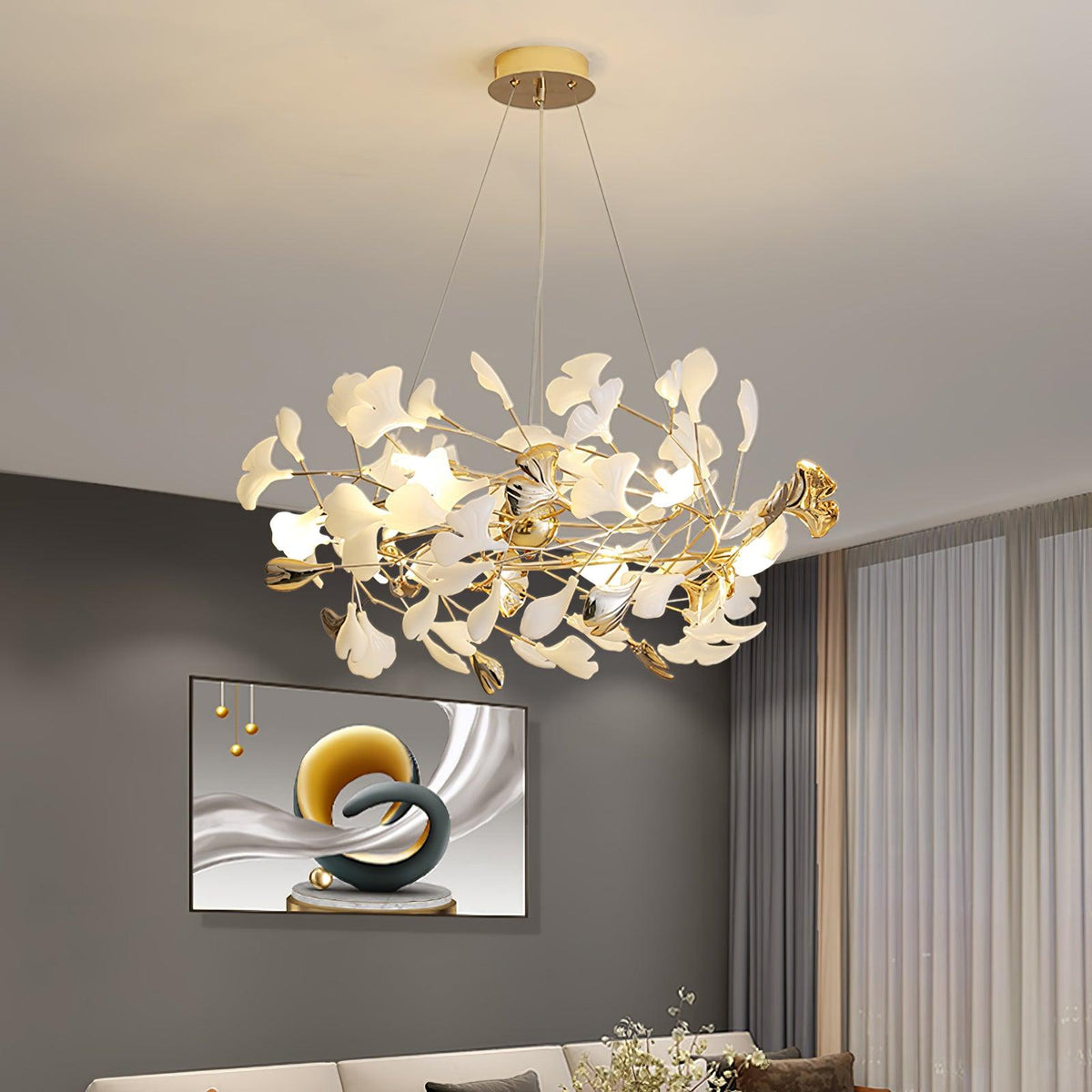 Quiven Kroonluchter Gingko Blad Keramiek Goud Elegant