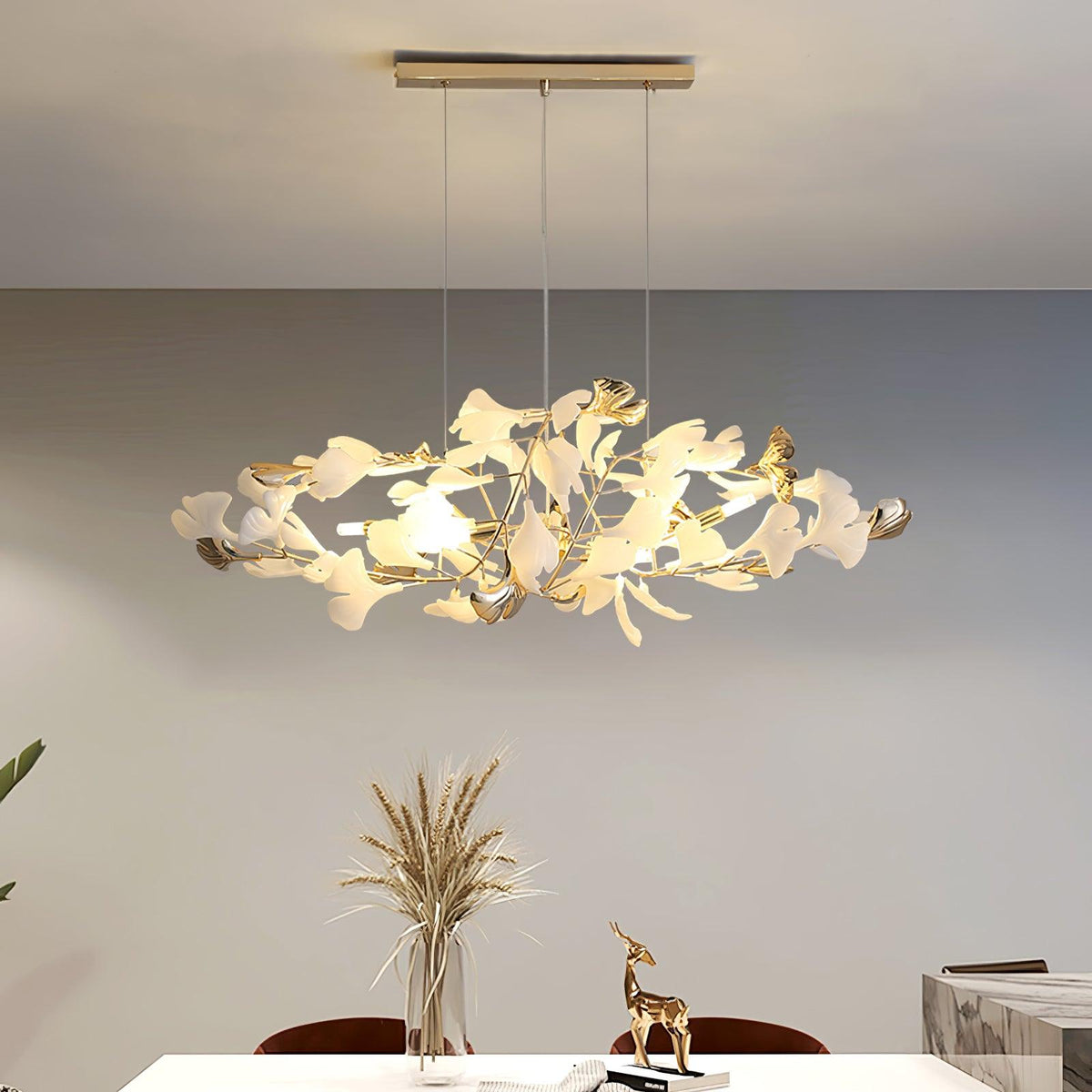 Quiven Kroonluchter Gingko Blad Keramiek Goud Elegant
