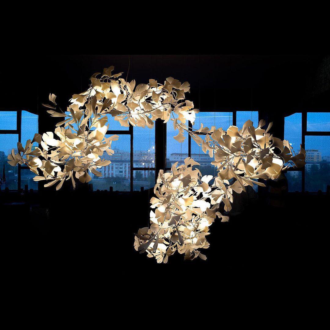 Ririxel hanglamp Gingko keramische bloemblaadjes goud