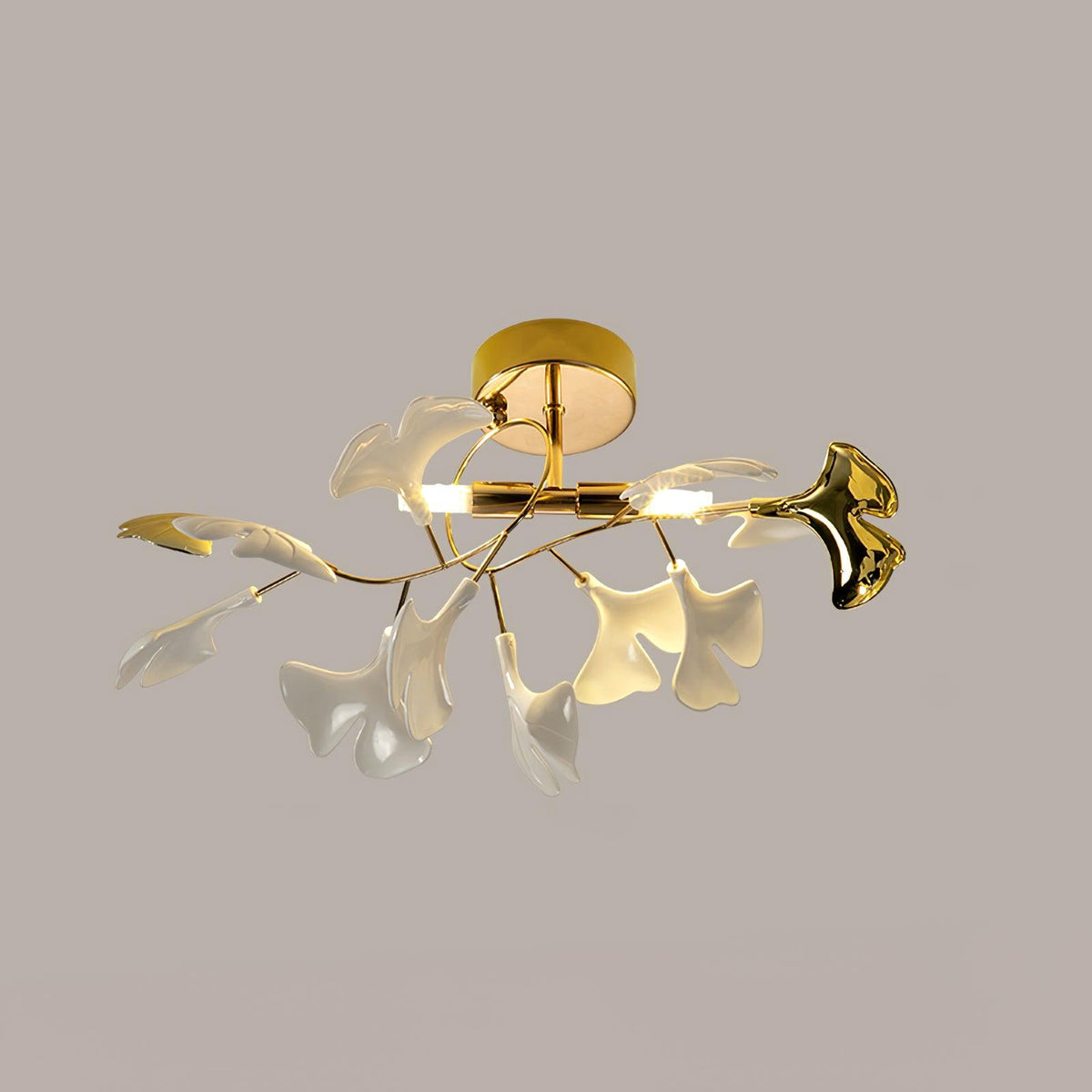 Orienaya plafondlamp Gingko-bladeren met messing tak