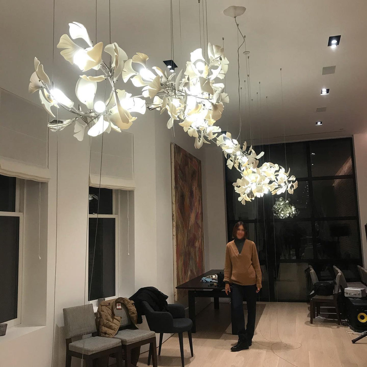 Calix Kroonluchter Frame Keramisch Gingko Bladkap Wit Goud Modern