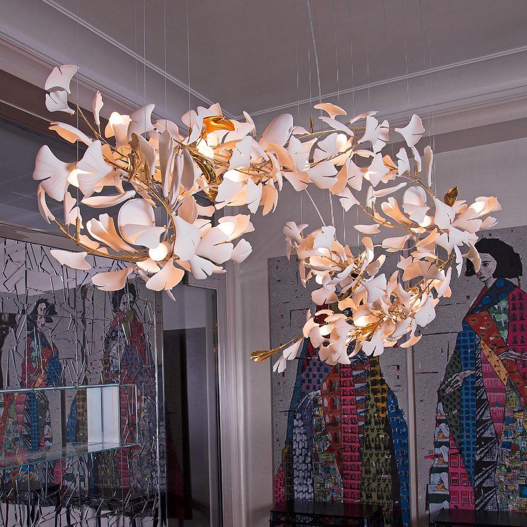 Calix Kroonluchter Frame Keramisch Gingko Bladkap Wit Goud Modern