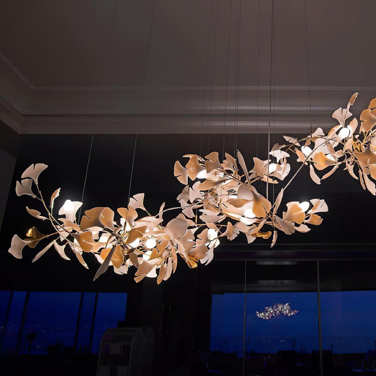 Calix Kroonluchter Frame Keramisch Gingko Bladkap Wit Goud Modern