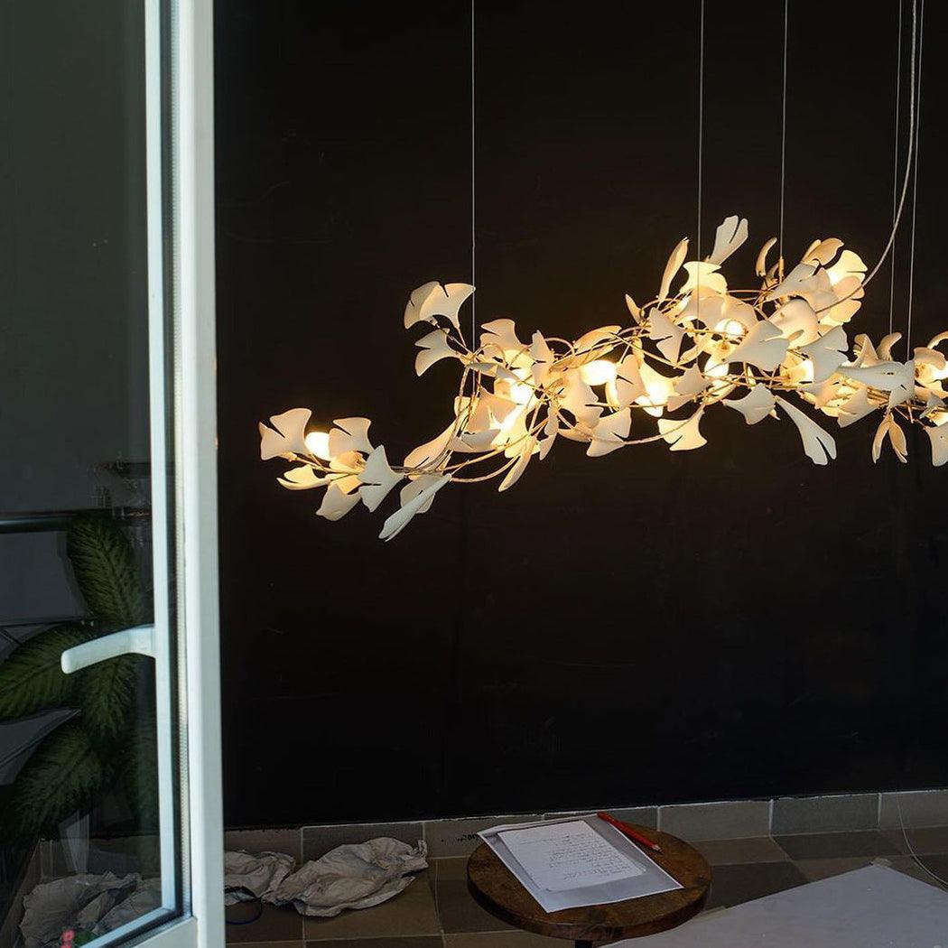 Calix Kroonluchter Frame Keramisch Gingko Bladkap Wit Goud Modern