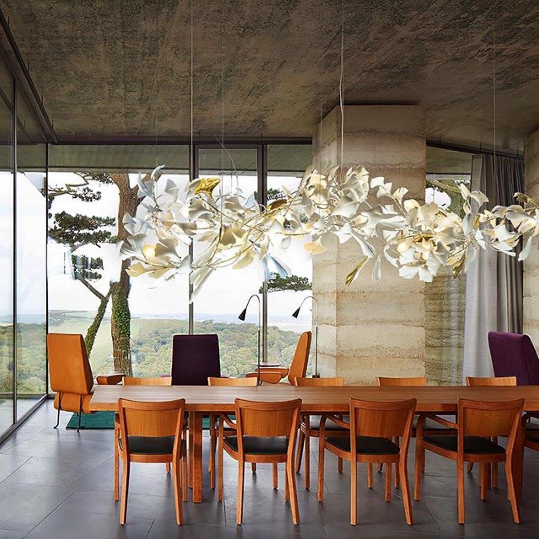 Calix Kroonluchter Frame Keramisch Gingko Bladkap Wit Goud Modern