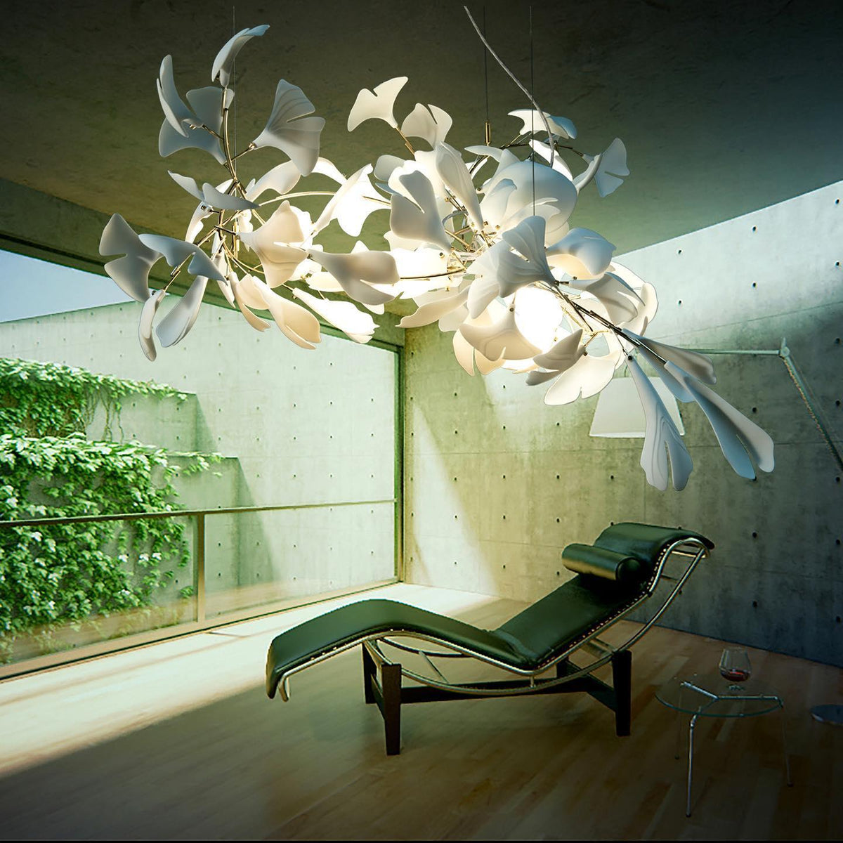 Calix Kroonluchter Frame Keramisch Gingko Bladkap Wit Goud Modern