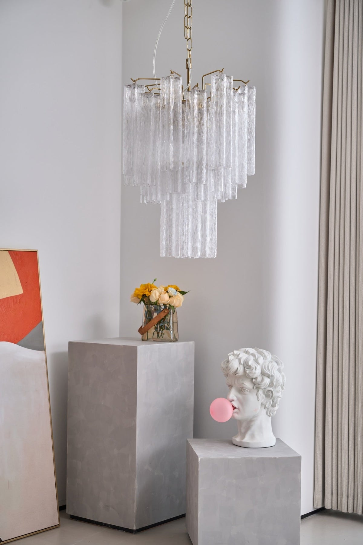 Celorora kroonluchter met heldere Murano-glasbuis, tiered modern