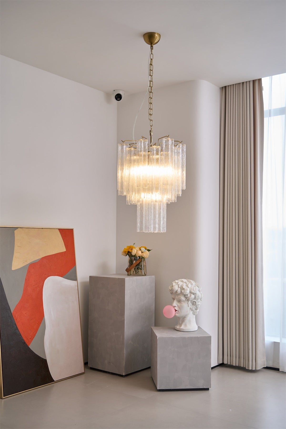 Celorora kroonluchter met heldere Murano-glasbuis, tiered modern
