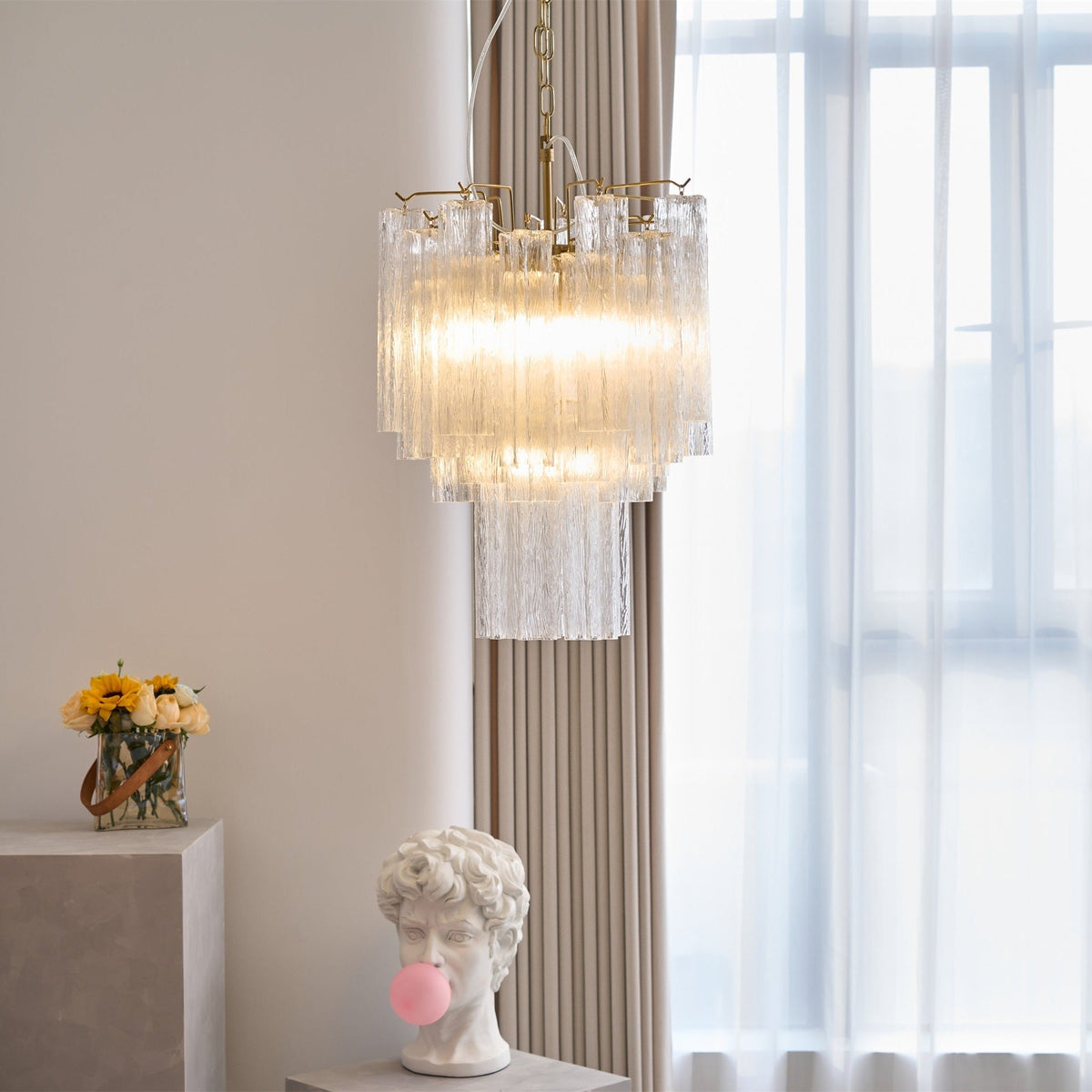 Celorora kroonluchter met heldere Murano-glasbuis, tiered modern