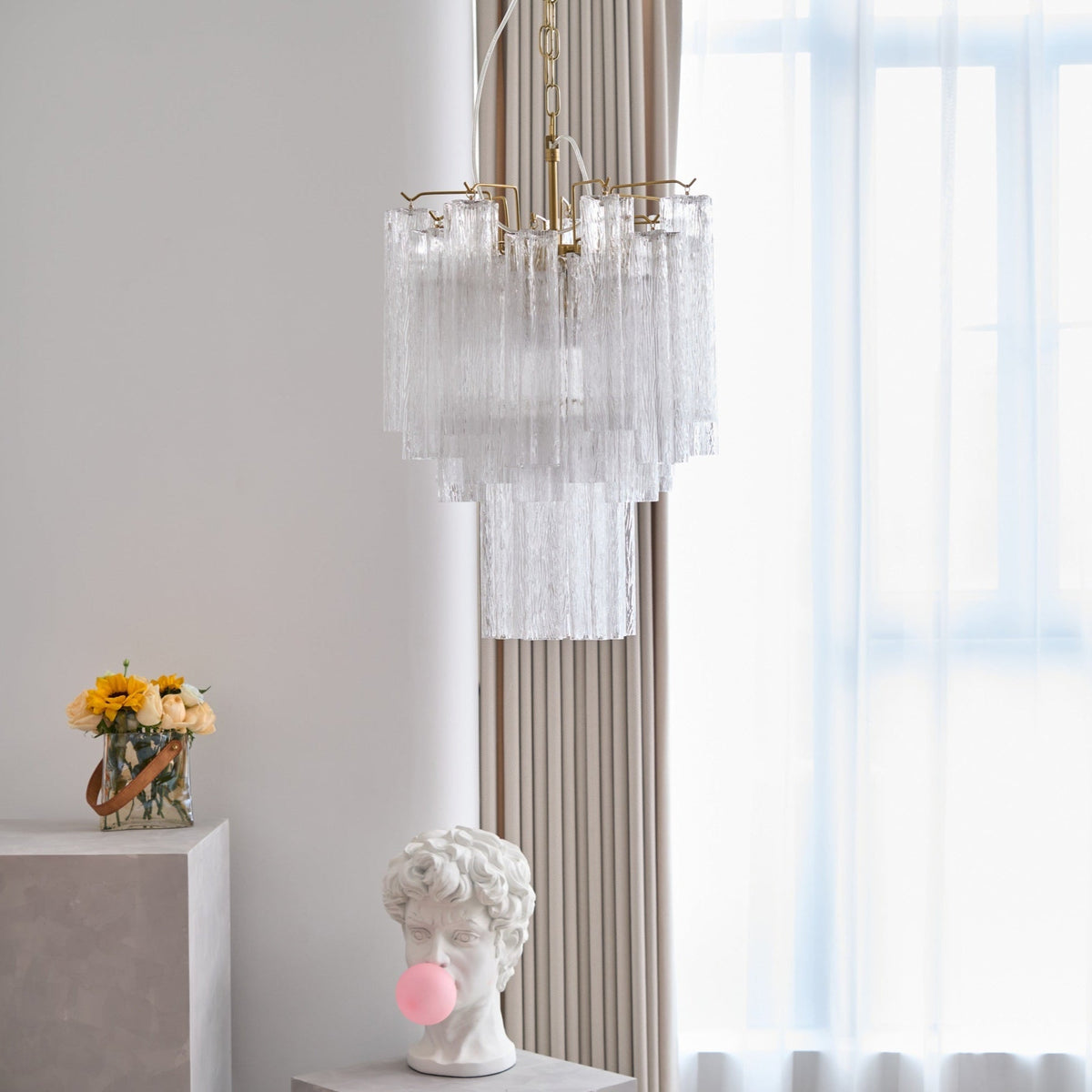 Celorora kroonluchter met heldere Murano-glasbuis, tiered modern
