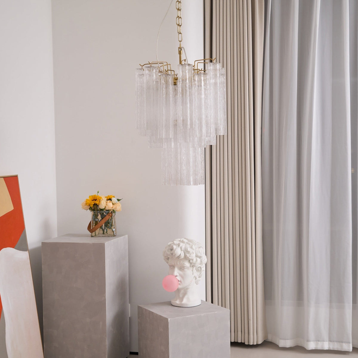 Celorora kroonluchter met heldere Murano-glasbuis, tiered modern