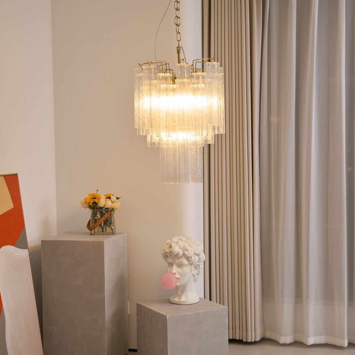Celorora kroonluchter met heldere Murano-glasbuis, tiered modern